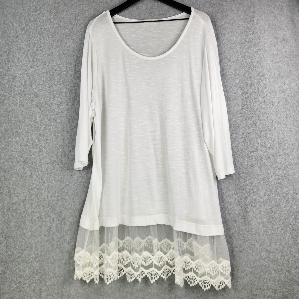 Indigo Soul Tunic Top Women 3XL White Lace Mesh Crochet Hem Boho